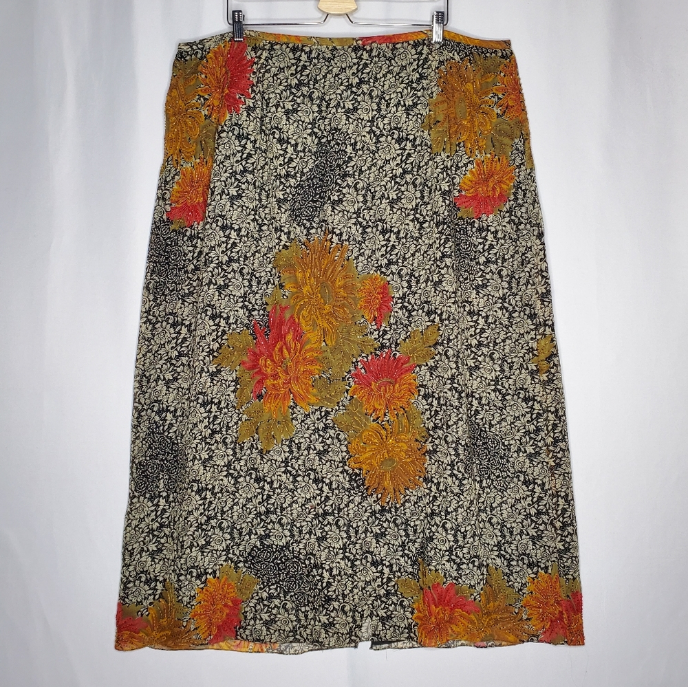 Midnight Skirt 3X Beaded Embroidered Floral Chiffon Overlay Zip Fairy Witchy